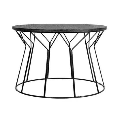 Round Coffee Table ¨C Noir Black, Geometric Metal Base, MDF Top