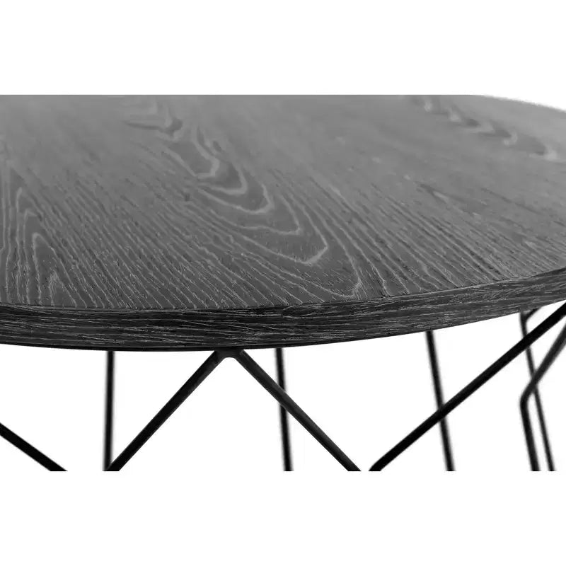 Round Coffee Table ¨C Noir Black, Geometric Metal Base, MDF Top