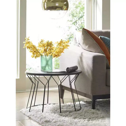 Round Coffee Table ¨C Noir Black, Geometric Metal Base, MDF Top