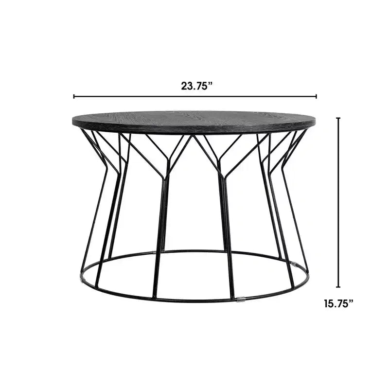 Round Coffee Table ¨C Noir Black, Geometric Metal Base, MDF Top