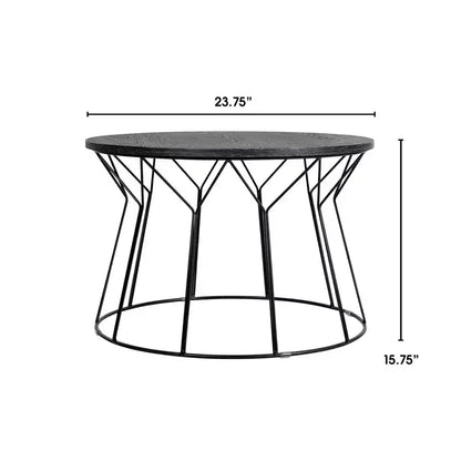Round Coffee Table ¨C Noir Black, Geometric Metal Base, MDF Top