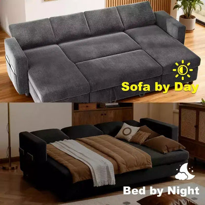 Divano letto estraibile a quattro posti Dyonery da 105 pollici con contenitore, tasche laterali, schienale regolabile, convertibile