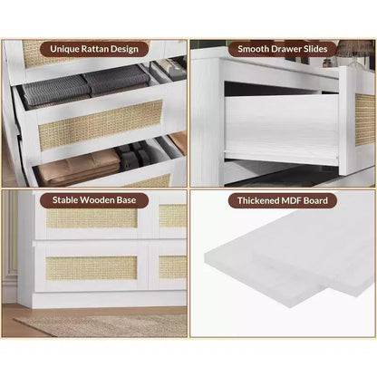 Comò per camera da letto, cassettiera a 9 cassetti in rattan per armadio, cassettiere e cassettoni doppi in legno