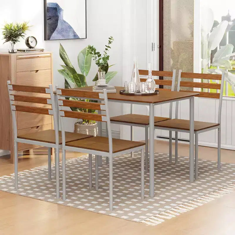 Set Tavolo da Cucina da Pranzo Moderno 5 Pezzi HOMCOM, 1 Tavolo 4 Sedie con Gambe in Metallo, Adatto per Esterni