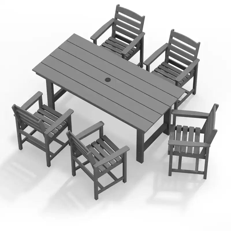 Set da pranzo da esterno Hyleory 7 pezzi, tavolo rettangolare da 170 cm con foro per ombrellone e 6 sedie