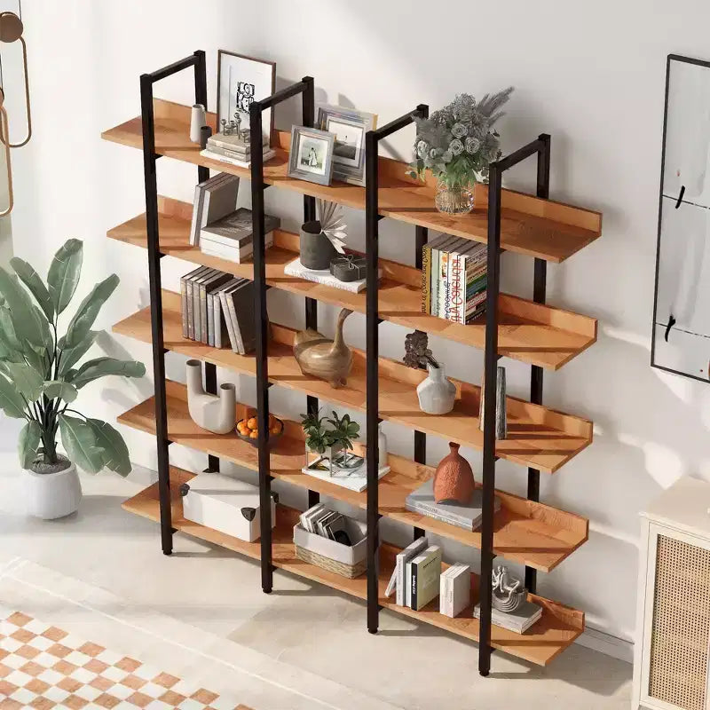 Étagère de style industriel vintage Whisen avec cadre en métal et panneau MDF, bibliothèque ouverte pour le bureau à domicile