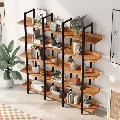Étagère de style industriel vintage Whisen avec cadre en métal et panneau MDF, bibliothèque ouverte pour le bureau à domicile