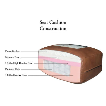 Divanetto Hydeline Dillon in pelle pieno fiore con piume, memory foam e molle