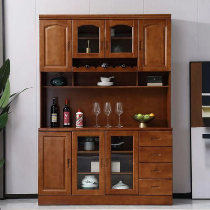 Buffet de cuisine en bois blanc avec casier à vin intégré