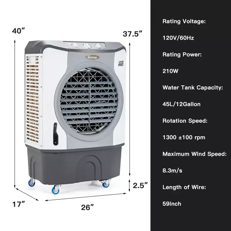 Refroidisseur évaporatif industriel Costway 3450CFM Ventilateur de refroidissement 4-en-1 Réservoir de 45 L