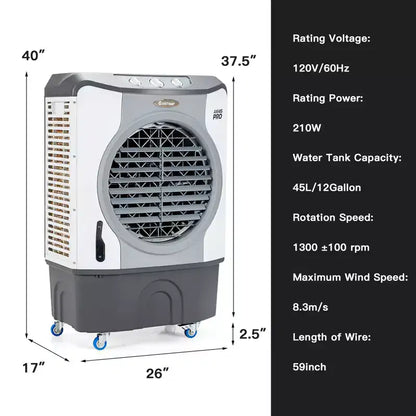 Refroidisseur évaporatif industriel Costway 3450CFM Ventilateur de refroidissement 4-en-1 Réservoir de 45 L