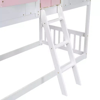Lit mezzanine cabane de taille double, lit mezzanine cabane en bois avec échelle et barrières de sécurité pour enfants