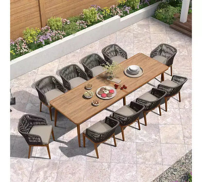Ensemble de salle à manger d'extérieur PURPLE LEAF en osier tout temps avec table, cadre entièrement en aluminium pour pelouse, jardin, terrasse avec coussins