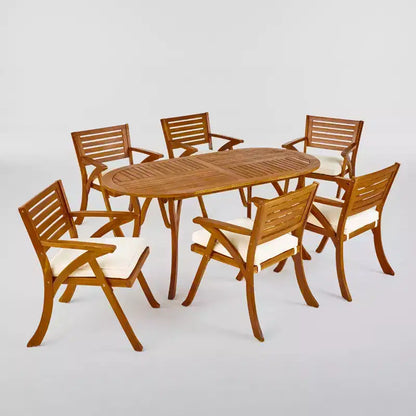 Set da pranzo ovale da 7 pezzi Hermosa in legno di acacia - Teak/Crema - Christopher Knight Home