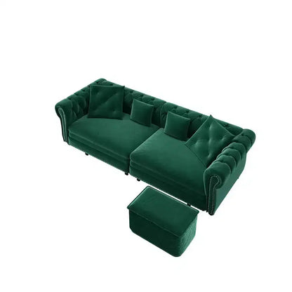 Canapé-lit gigogne 3-en-1 King Size Whisen Velvet et canapé convertible avec pouf mobile, design capitonné