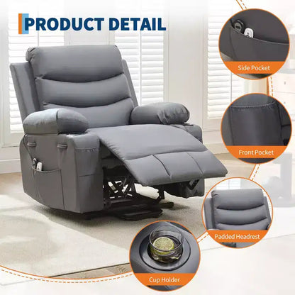 Fauteuil inclinable électrique releveur, fauteuils inclinables électriques pour personnes âgées avec fonction chauffante et massante, aide à la levée, porte-gobelets, poche latérale, pour salon