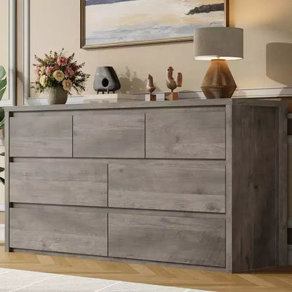 Comò Moderno Largo a 7 Cassetti per Camera da Letto, Grande Cassettiera in Legno con Organizzatore per Soggiorno, Corridoio e Ingresso
