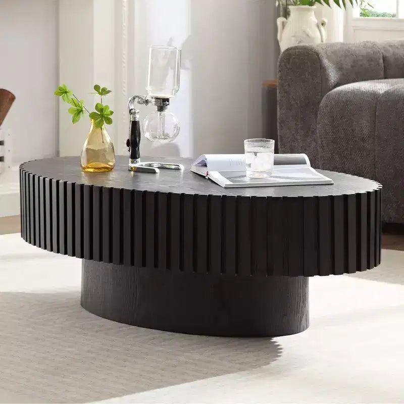 Tavolino da caffè ovale/quadrato, tavolino centrale scanalato minimalista, tavolino d'appoggio, frassino naturale/noce/nero opaco-ModernLuxe