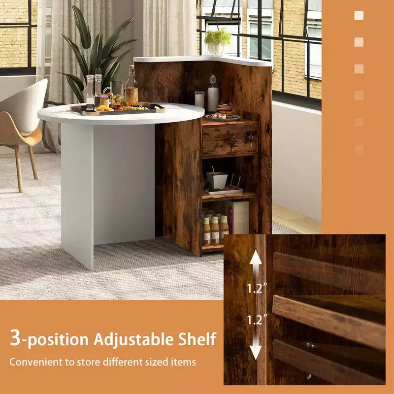 Costway Bancone per Reception, Scrivania da Ufficio con Ripiano Aperto e Cassetto con Serratura, Bianco/Marrone/Nero