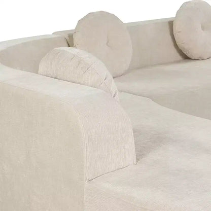Divano componibile Whisen 122'' Extra Large, Elegante Divano Imbottito in Tessuto con Tre Cuscini Rotondi, Schiuma ad Alta Resilienza