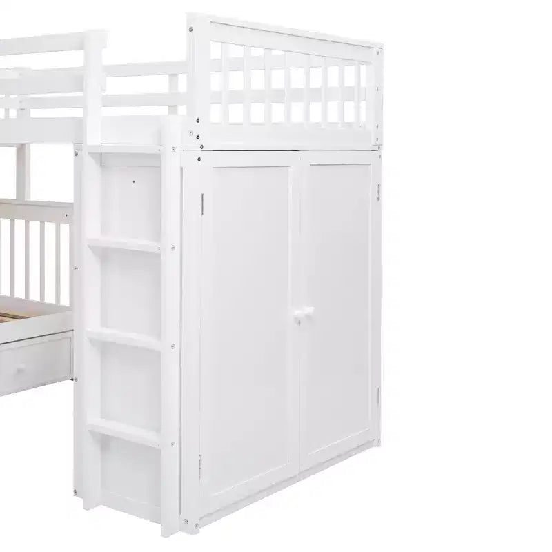 Lit superposé en L Whisen Modern Design (jumeau sur grand) avec 3 tiroirs, bureau portable et armoire