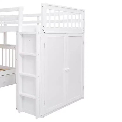 Lit superposé en L Whisen Modern Design (jumeau sur grand) avec 3 tiroirs, bureau portable et armoire
