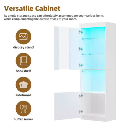Meuble TV moderne avec lumières LED pour téléviseur de 75 pouces, table console multimédia avec étagères en verre trempé et foyer non chauffant