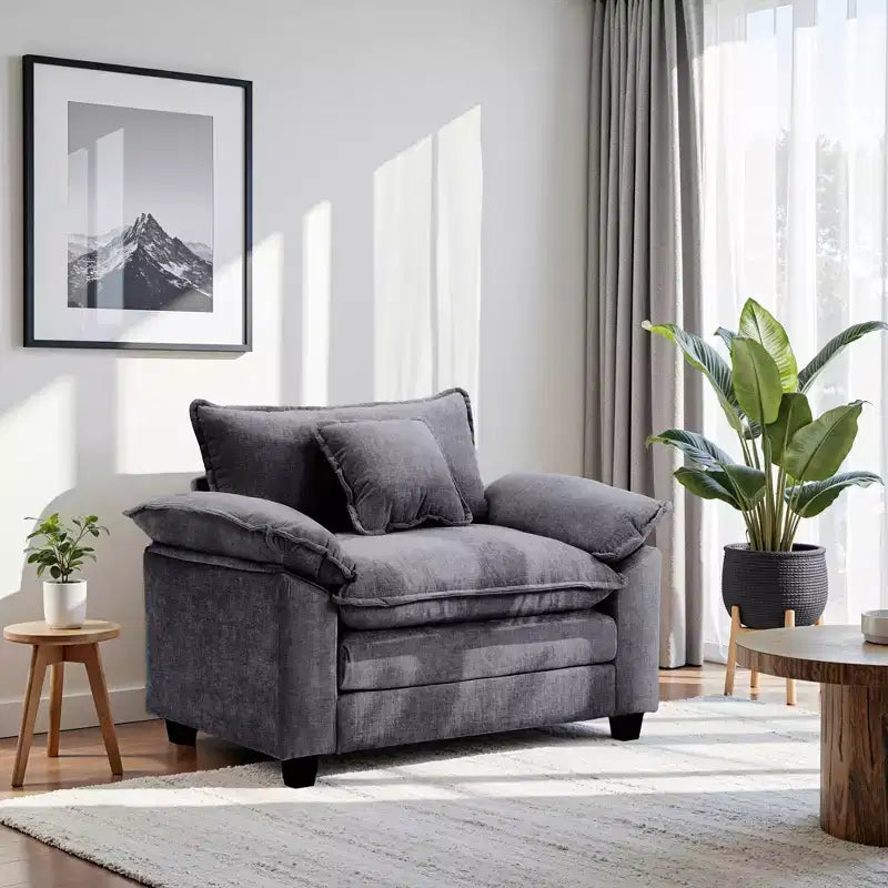 Poltrona a sacco oversize in ciniglia EHMKNP con pouf