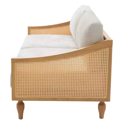 Divanetto Divano Moderno di Metà Secolo con Morbida Imbottitura, Braccioli in Rattan e Gambe in Legno, Divano a 2 Posti per Soggiorno, Camera da Letto o Appartamento-Panipeachy