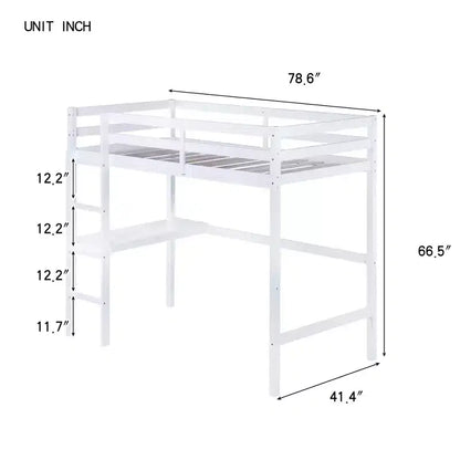 Lit mezzanine Okak Minimalism avec échelle, lit mezzanine simple en bois d'hévéa avec garde-corps de sécurité et bureau intégré, cadres de lit pour enfants, adolescents