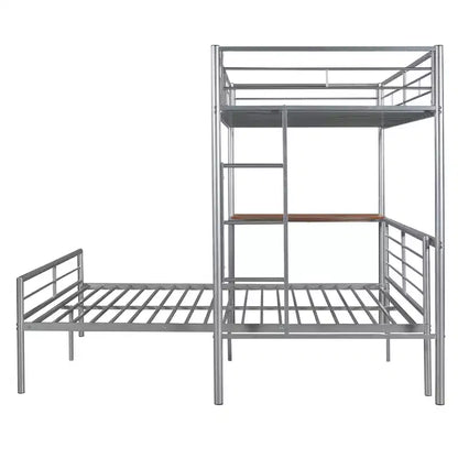 Lit superposé en métal une place sur deux places avec bureau, lit mezzanine une place avec lit inférieur double séparé pour enfants
