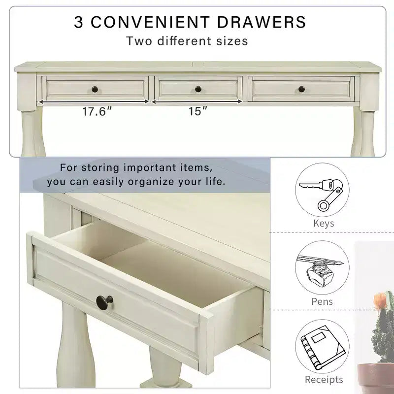 Whisen Console Longue Rectangulaire en Bois de Style Méditerranéen avec Tiroirs et Étagère