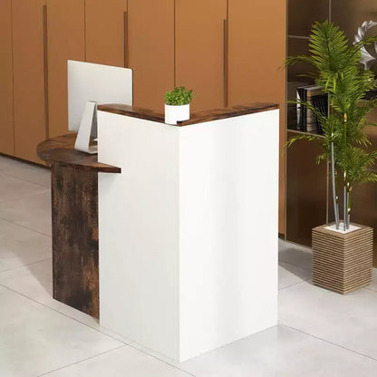 Costway Bancone per Reception, Scrivania da Ufficio con Ripiano Aperto e Cassetto con Serratura, Bianco/Marrone/Nero