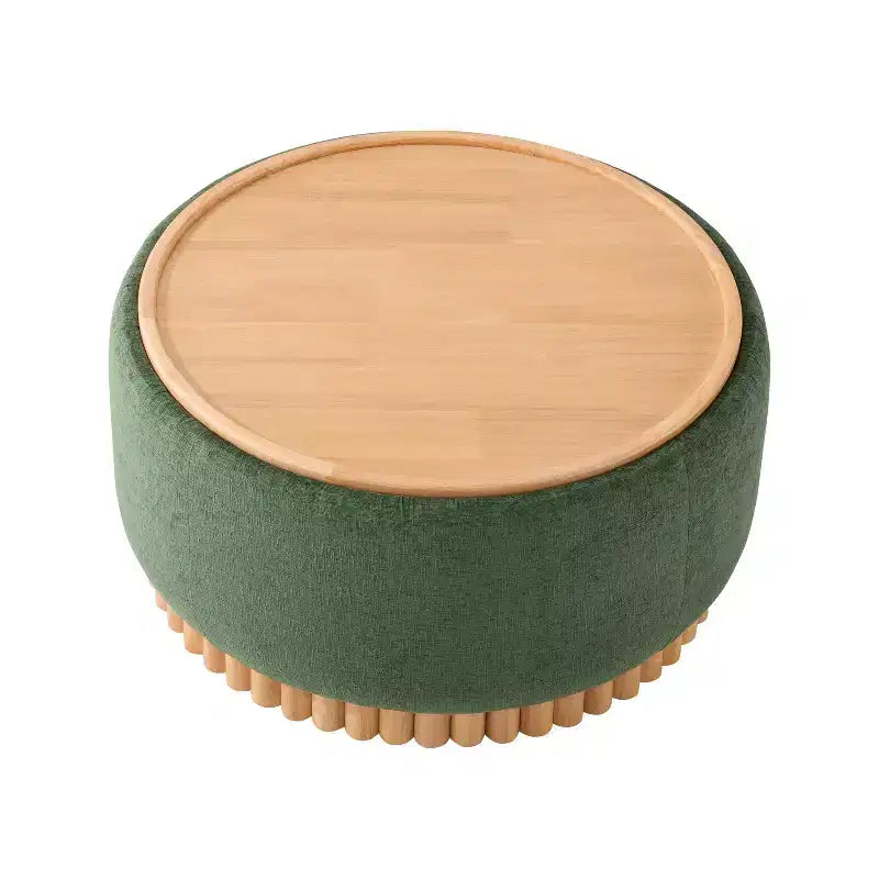 Pouf rotondo Polibi con base cilindrica in legno massello e coperchio reversibile