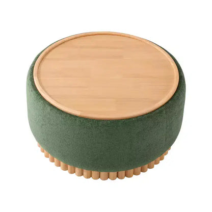 Pouf rotondo Polibi con base cilindrica in legno massello e coperchio reversibile