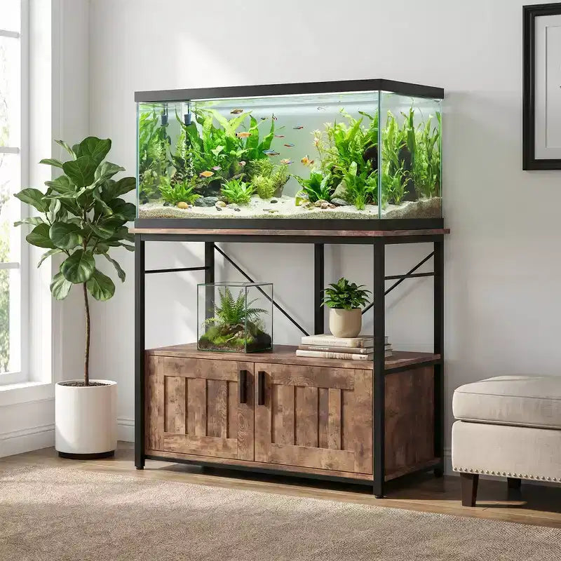 Supporto per acquario resistente per vasche da 150-190 litri, mobile in metallo e legno, capacità 300 kg, porta accessori per pesci, organizer elegante per la casa
