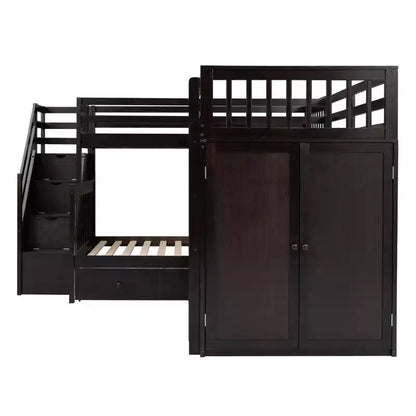 Lit superposé en L Whisen Modern Design (jumeau sur grand) avec 3 tiroirs, bureau portable et armoire