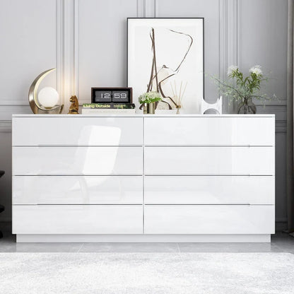 Comò lucido 63" con luce, con 8 cassetti e ampio piano d'appoggio
