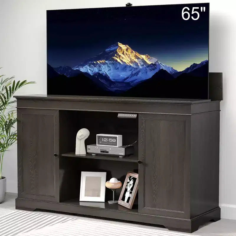 Mobile TV GDLF con meccanismo di sollevamento, mobile TV motorizzato a scomparsa per televisori da 55-65 pollici con vano portaoggetti e telecomando, noce moderno