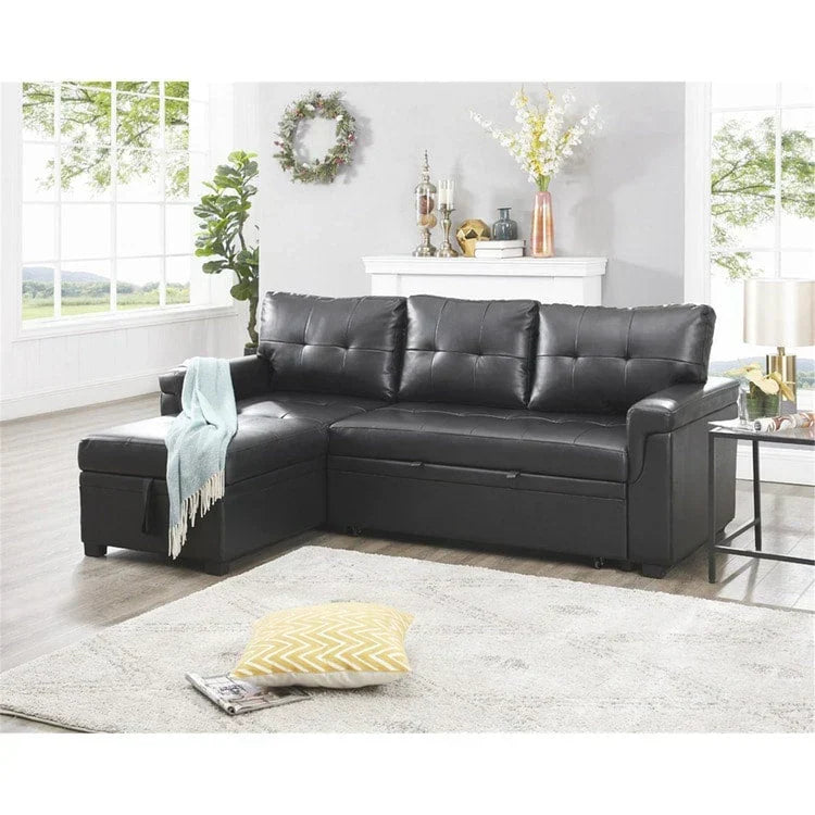 Divano componibile convertibile reversibile con letto estraibile, chaise longue con contenitore nascosto e gambe durevoli