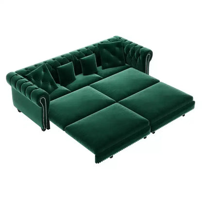 Canapé-lit gigogne 3-en-1 King Size Whisen Velvet et canapé convertible avec pouf mobile, design capitonné