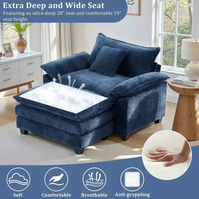 Poltrona a sacco oversize in ciniglia EHMKNP con pouf