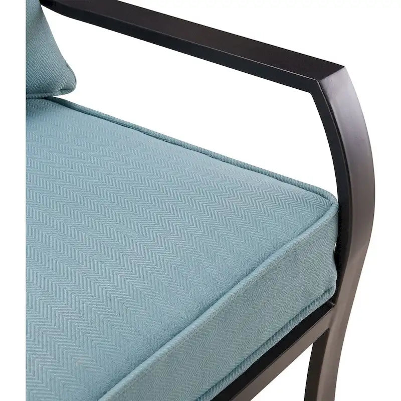Hanover Lavallette Set da pranzo a 5 pezzi in blu oceano con 4 sedie fisse, tavolo rotondo da 52 pollici con ripiano in vetro, ombrellone e base