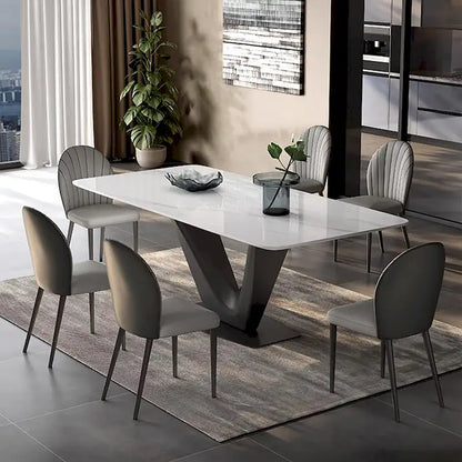Tavolo da Pranzo Rettangolare Moderno Bianco per 6 Persone, Gambe in Acciaio al Carbonio Nero, Tavolo da Cucina - 71