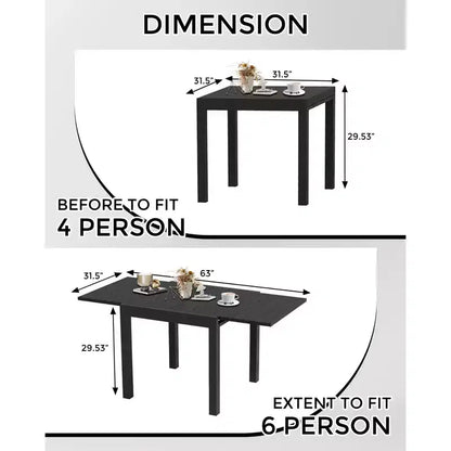 Table à manger extérieure extensible en aluminium imitation bois - Rectangulaire, résistante à la rouille, 6 places