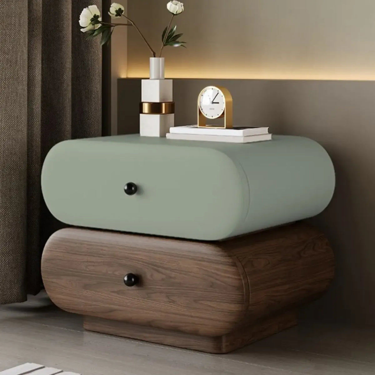 Comodino moderno bicolore con cassetti contenitori