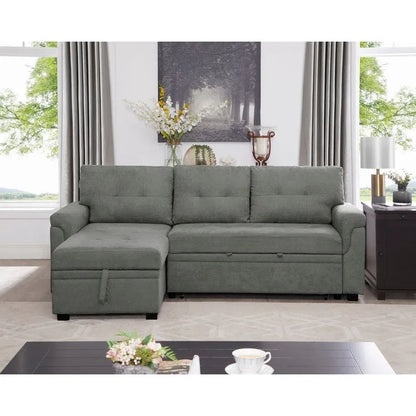Divano sezionale reversibile con letto estraibile, chaise longue con contenitore nascosto, gambe durevoli,