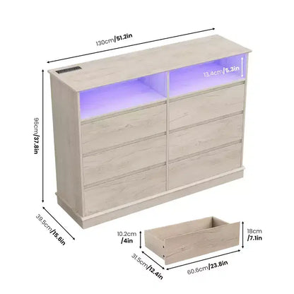Comò per camera da letto, cassettiera a 6 cassetti, mobile a 6 cassetti con spazio aperto, armadietto moderno di grande capacità, soggiorno, corridoio