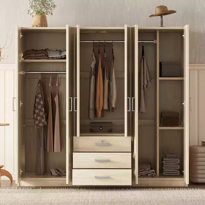 Armoire 6 portes en bois avec tiroirs pour chambre à coucher