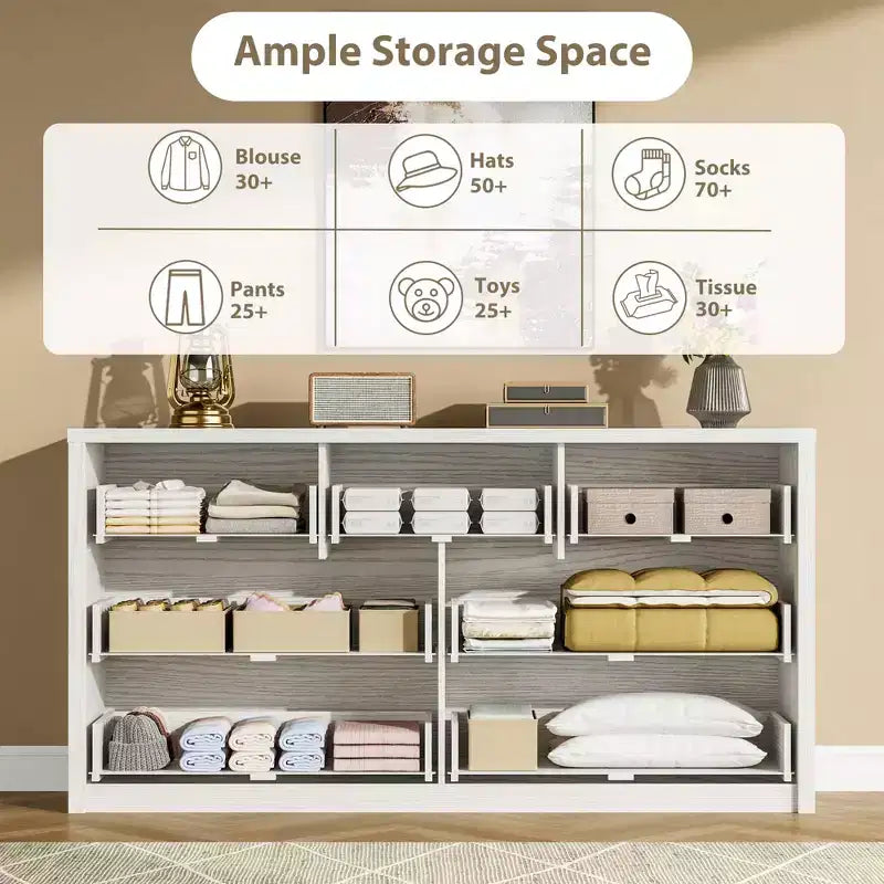 Comò Moderno Largo a 7 Cassetti per Camera da Letto, Grande Cassettiera in Legno con Organizzatore per Soggiorno, Corridoio e Ingresso